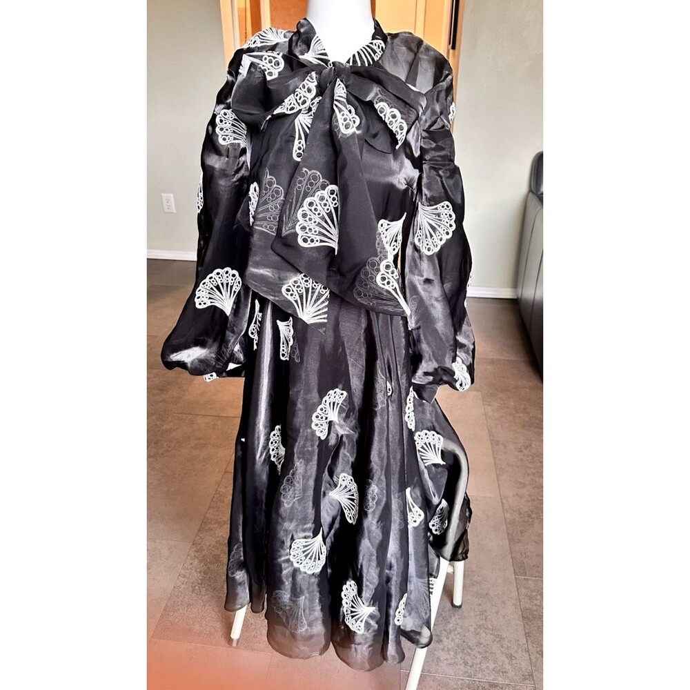 whimsygoth dress black white embroidery trumpet sleeve Victorian style large bow